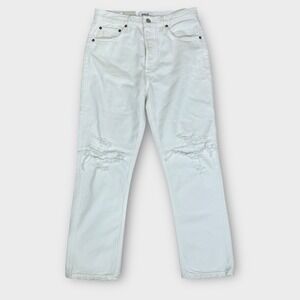 AGOLDE NWT Riley Crop High Rise Straight Distressed White Jeans Size 28 Stretch‎